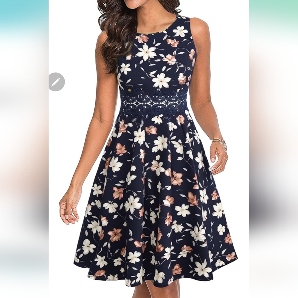 Floral Sleeveless Navy Dress
